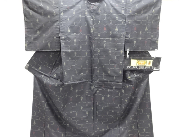 JAPANESE KIMONO / DORO OSHIMA TSUMUGI / ENSEMBLE / WOVEN ABSTRACT